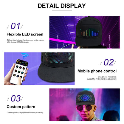 🔥Last Day 50% OFF🔥 LED Party Hat -USB Charging, Multi-Language APP Control DIY Editing Light Up Hat - Party Club  Bar Nightclub